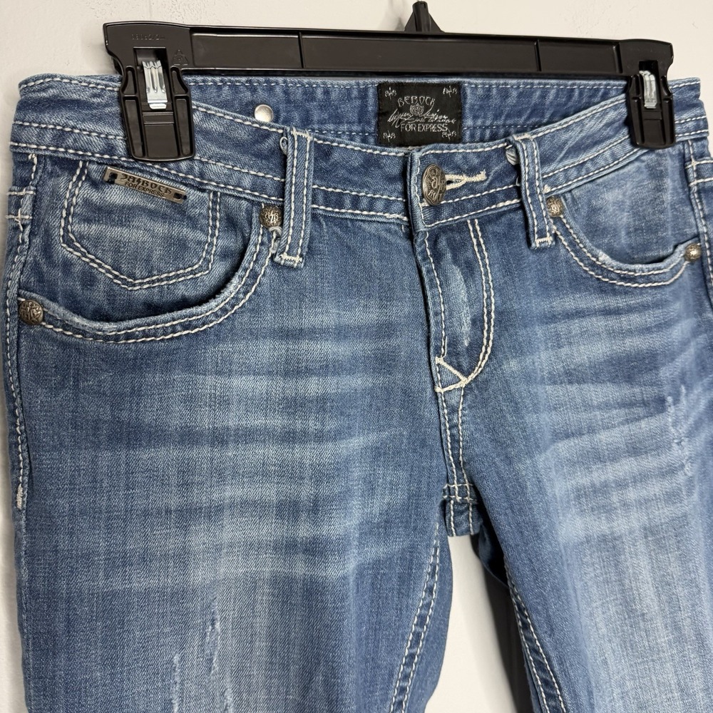 Express Rerock bootcut jeans sz 2R low rise medium wash stretch blue Y2K grunge - Picture 2 of 9